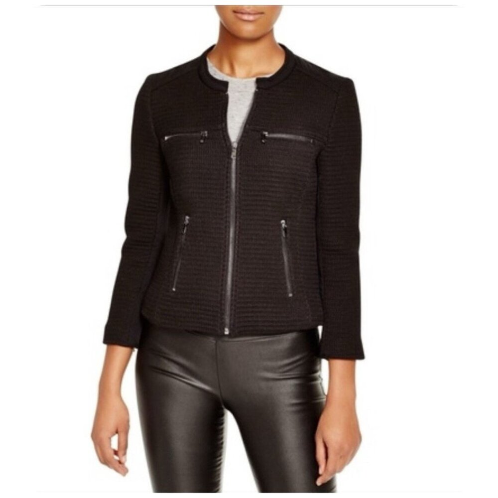 Joie Jenika Moto Jacket Black Full Zip Pockets Cropped Length Women's Size Small